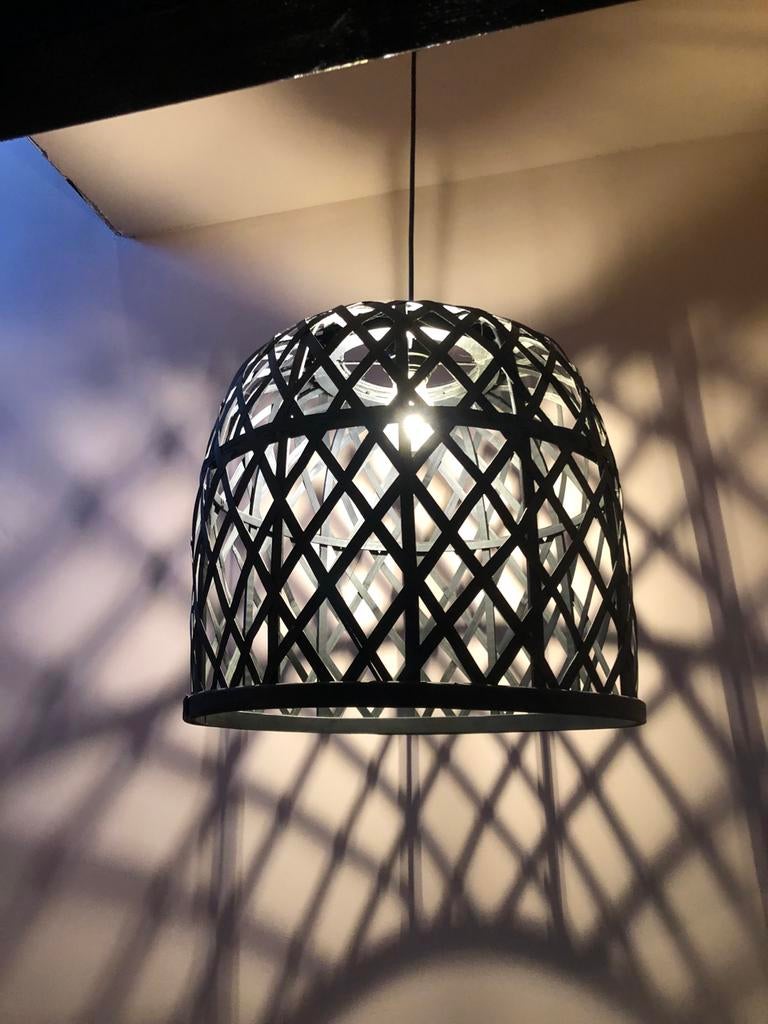 Leuke grote rieten hanglamp, Ophalen, Gebruikt, Overige materialen, 50 tot 75 cm