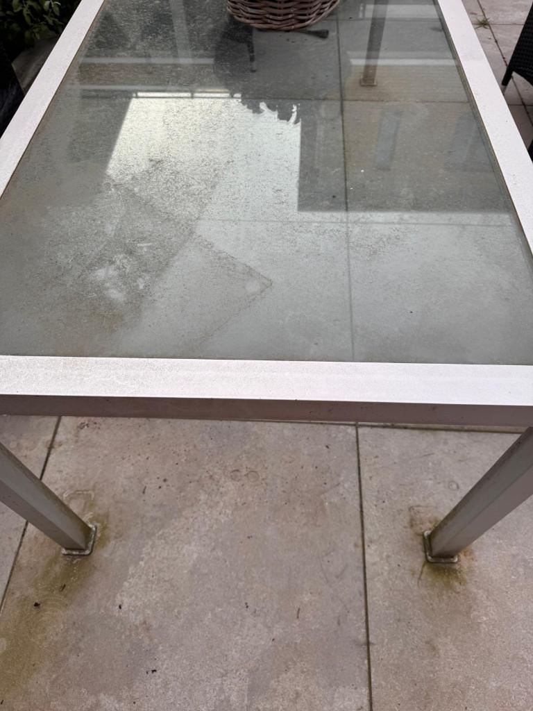 Tuintafel van glas, Ophalen, Gebruikt, Rechthoekig, Aluminium