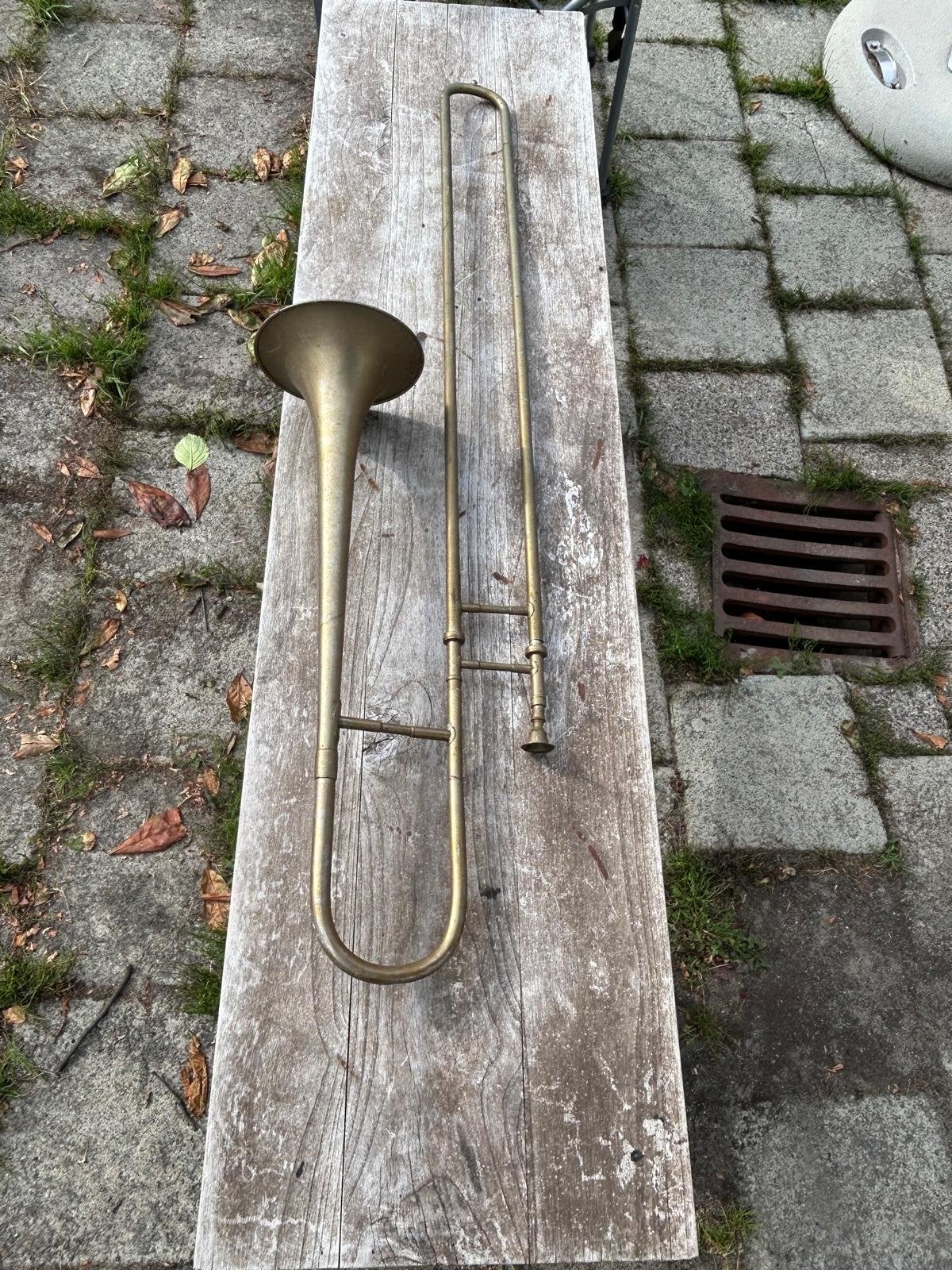 Vintage Trombone - Messing Instrument, Muziek en Instrumenten, Blaasinstrumenten | Trombones, Ophalen of Verzenden, Gebruikt, Overige typen