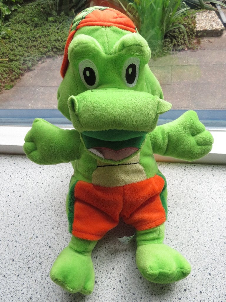 Handpop Krokodil Laco zwemlesknuffel zacht velours, Groen, Overige typen, Ophalen of Verzenden, Zo goed als nieuw