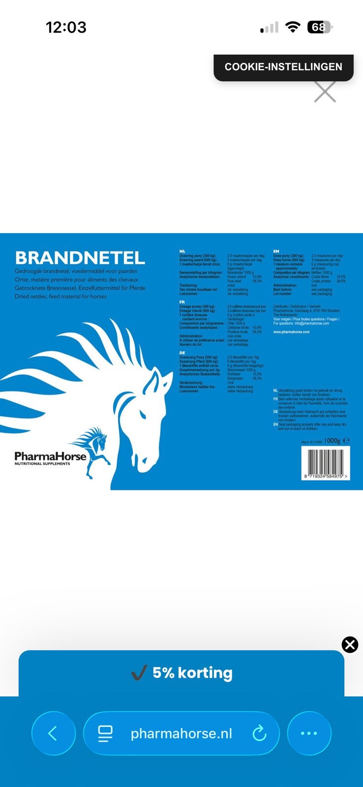 PharmaHorse Brandnetel voor paarden, Sectolin, Ophalen of Verzenden, Zo goed als nieuw, Voedingssupplement