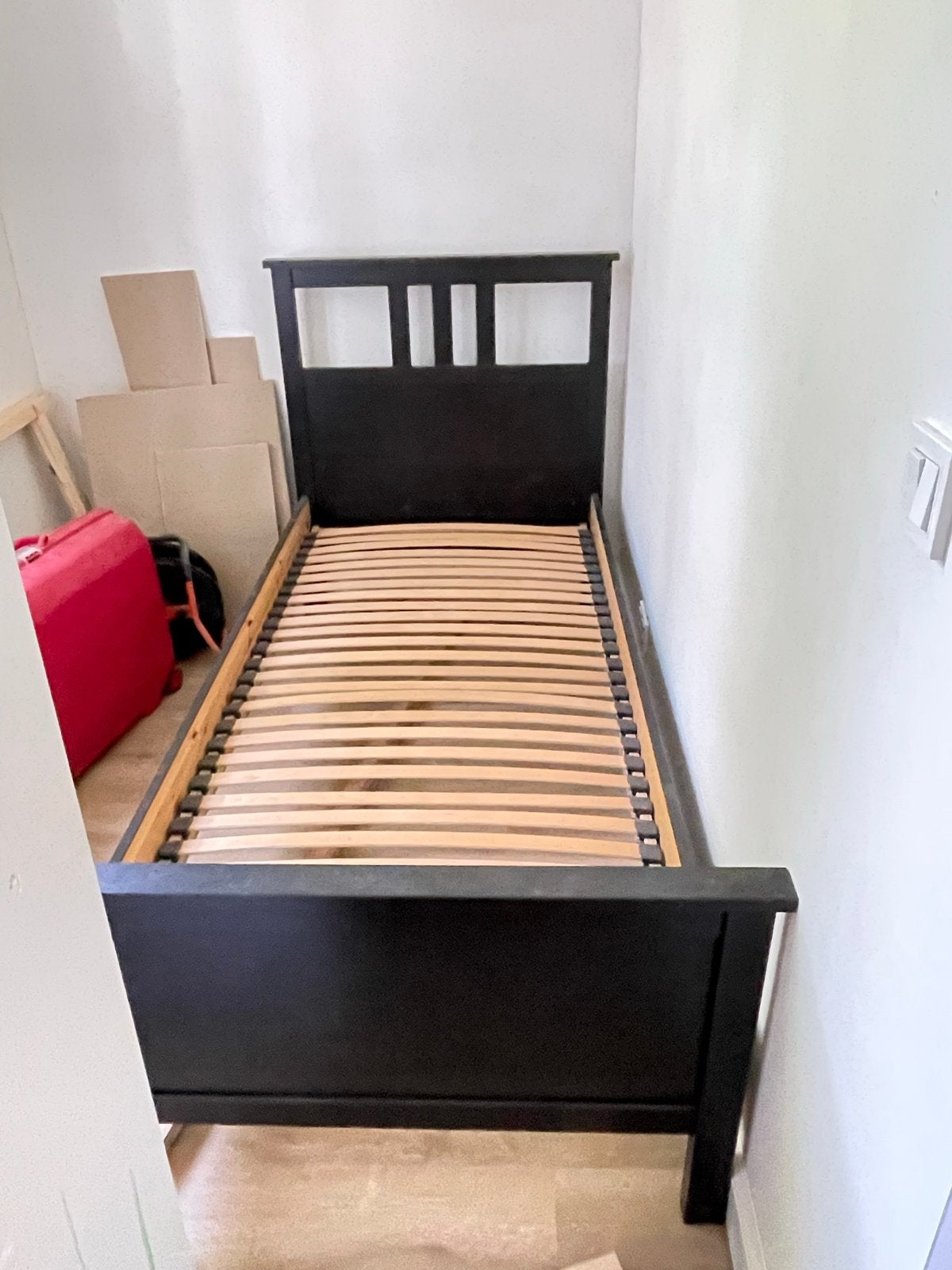 Zwart Houten Eenpersoonsbed ikea hemnes 90x200 cm, Ophalen, Gebruikt, 90 cm, Eenpersoons