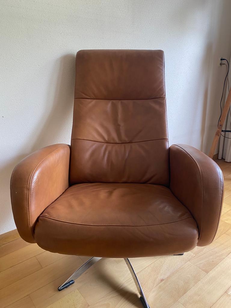 Heerlijk zittende verstelbare lederen fauteuil, Ophalen of Verzenden, Zo goed als nieuw, 75 tot 100 cm, 50 tot 75 cm