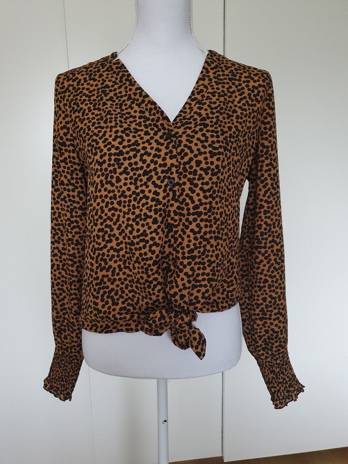 Bruin met zwarte dots blouse van Costes maat S, Bruin, Ophalen of Verzenden, Zo goed als nieuw, Costes