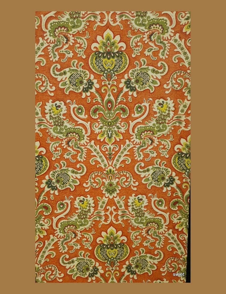 13196 Vintage barok behang in steenrood en groen swiet, Ophalen of Verzenden, Groen