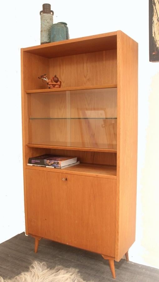 Sixties mid century vintage kast / meubel + vitrine gedeelte, Huis en Inrichting, Kasten | Vitrinekasten, Gebruikt, -, -, Eikenhout