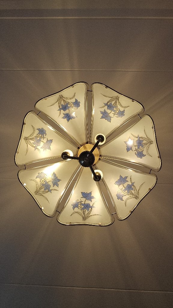 Vintage hanglamp Hollywood Regency lotus, Ophalen, Gebruikt, Glas, Hollywood Regency