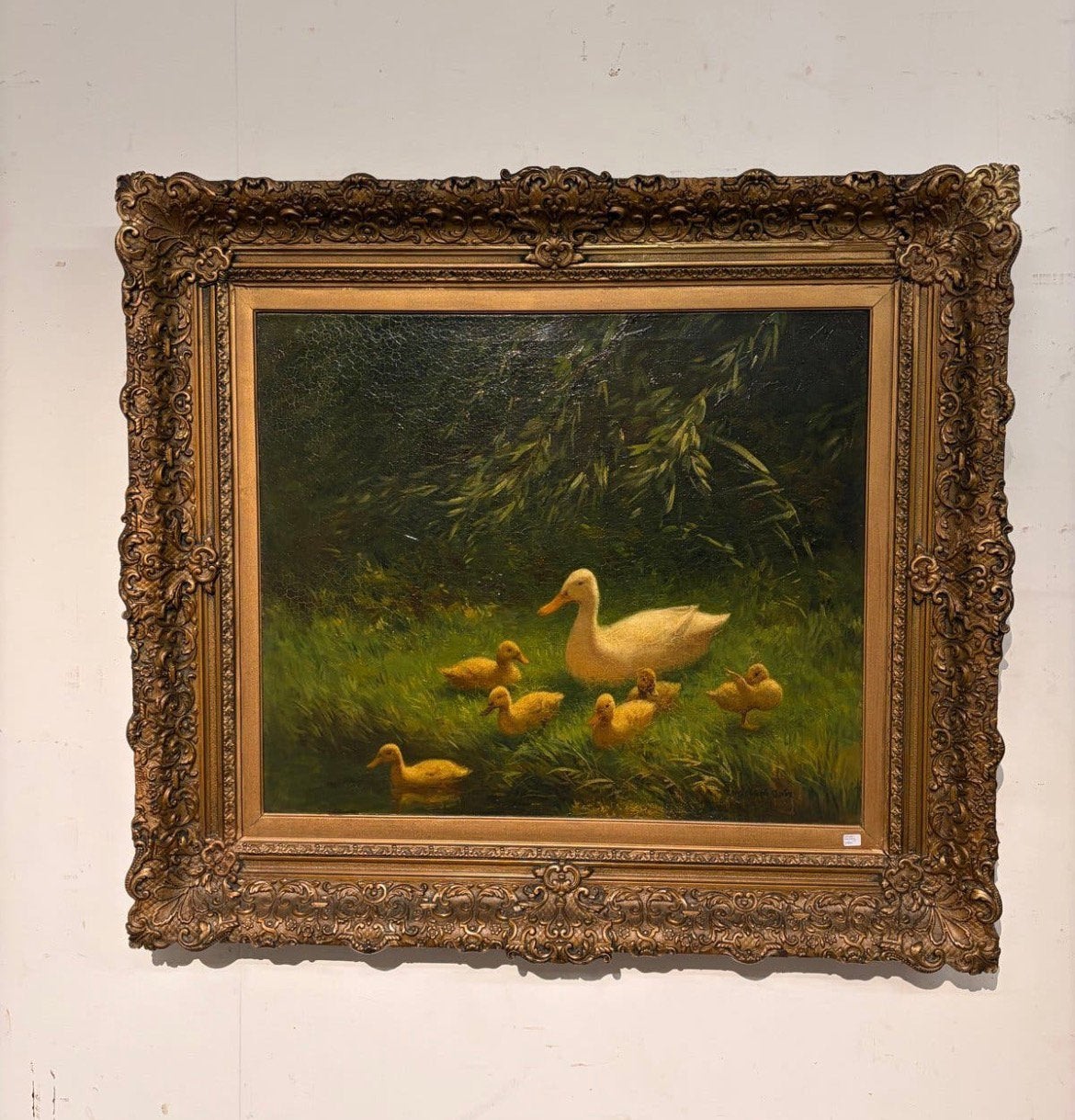 Constant Artz - Eendenfamilie aan de waterkant, Antiek en Kunst, Kunst | Schilderijen | Klassiek, Ophalen, Realistisch, Dieren
