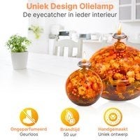 Unieke Handgemaakte Olielamp met Droogbloemen - Oranje, Bramengaard, Nieuw, Ophalen of Verzenden, Glas