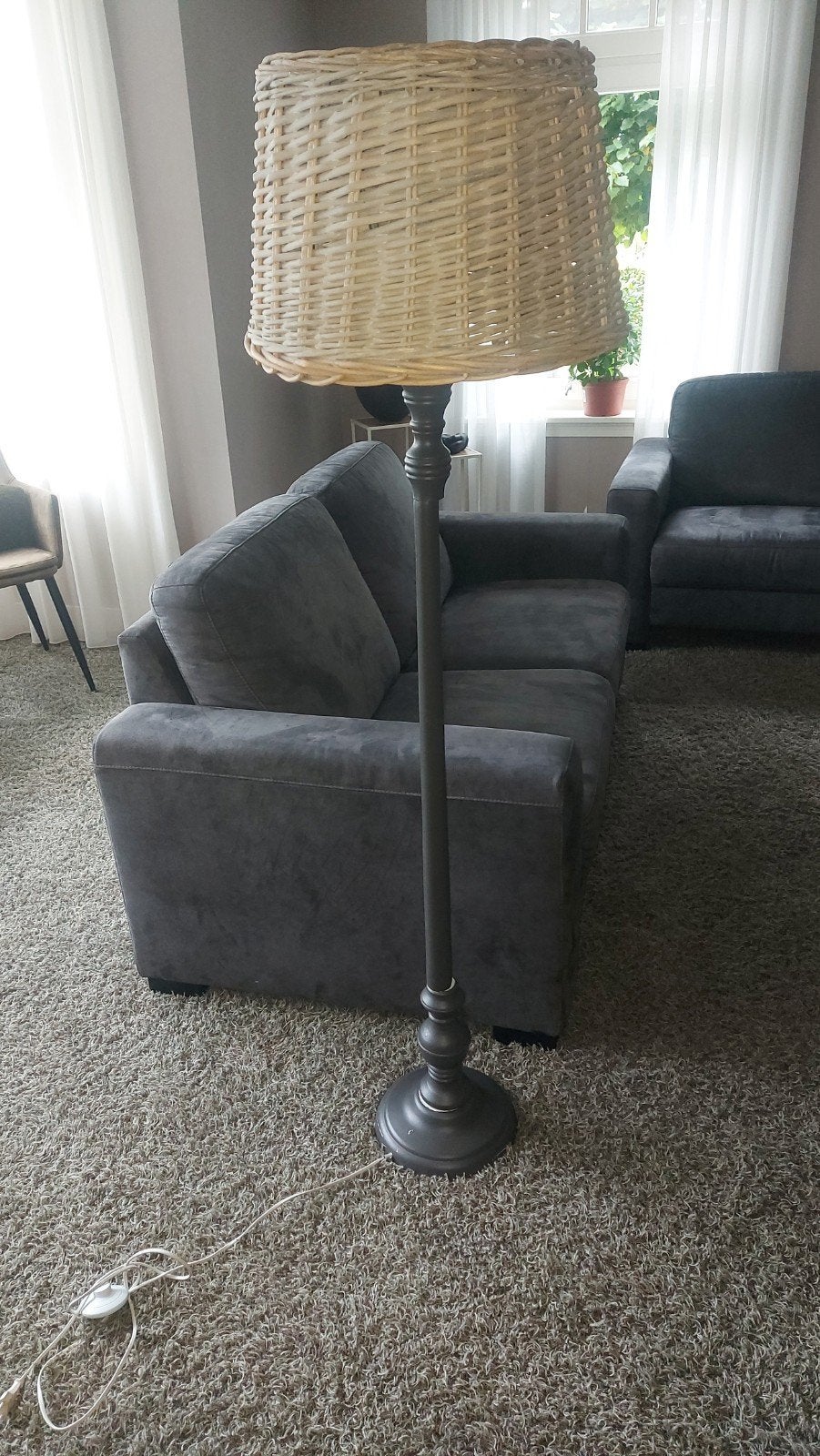 Set van 2 staande lampen en 1 hanglamp met rieten kap, Ophalen of Verzenden, 150 tot 200 cm