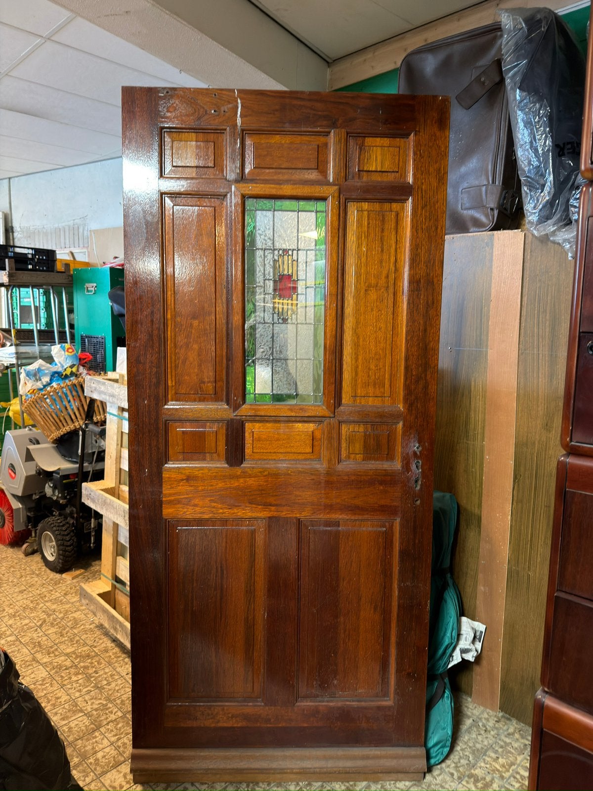 Voordeur met glas en loodraam, Deurkozijn, Zo goed als nieuw, 150 tot 225 cm, Hout