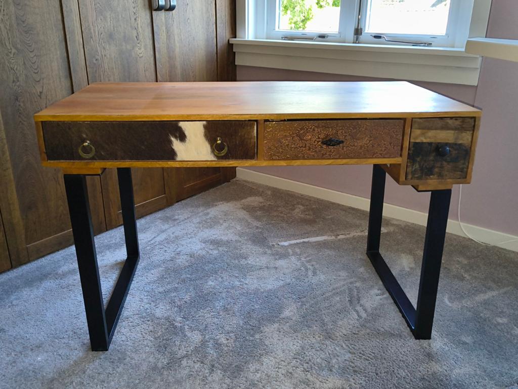 Mangohouten Bureau 120x60x76, Huis en Inrichting, Bureaus, Ophalen, 120 cm, Zo goed als nieuw, Industrieel