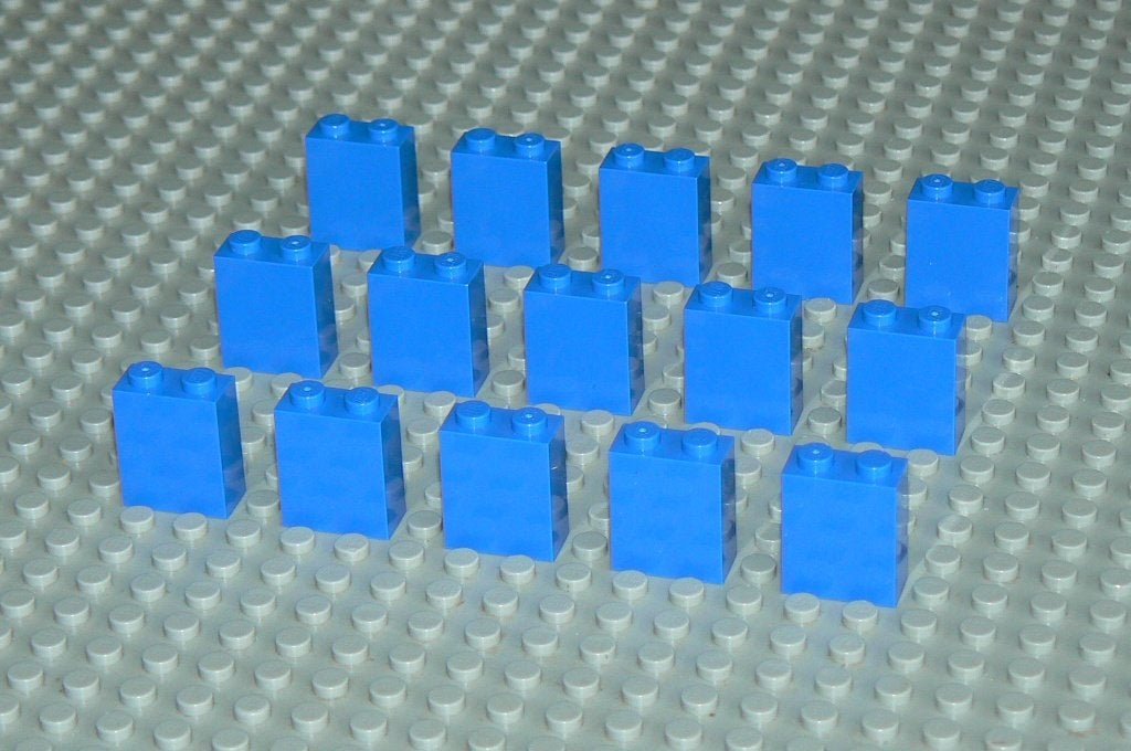L095 Bouwstenen 1x2 en 2 hoog blauw 15 st., Ophalen of Verzenden, Nieuw, Losse stenen, Lego