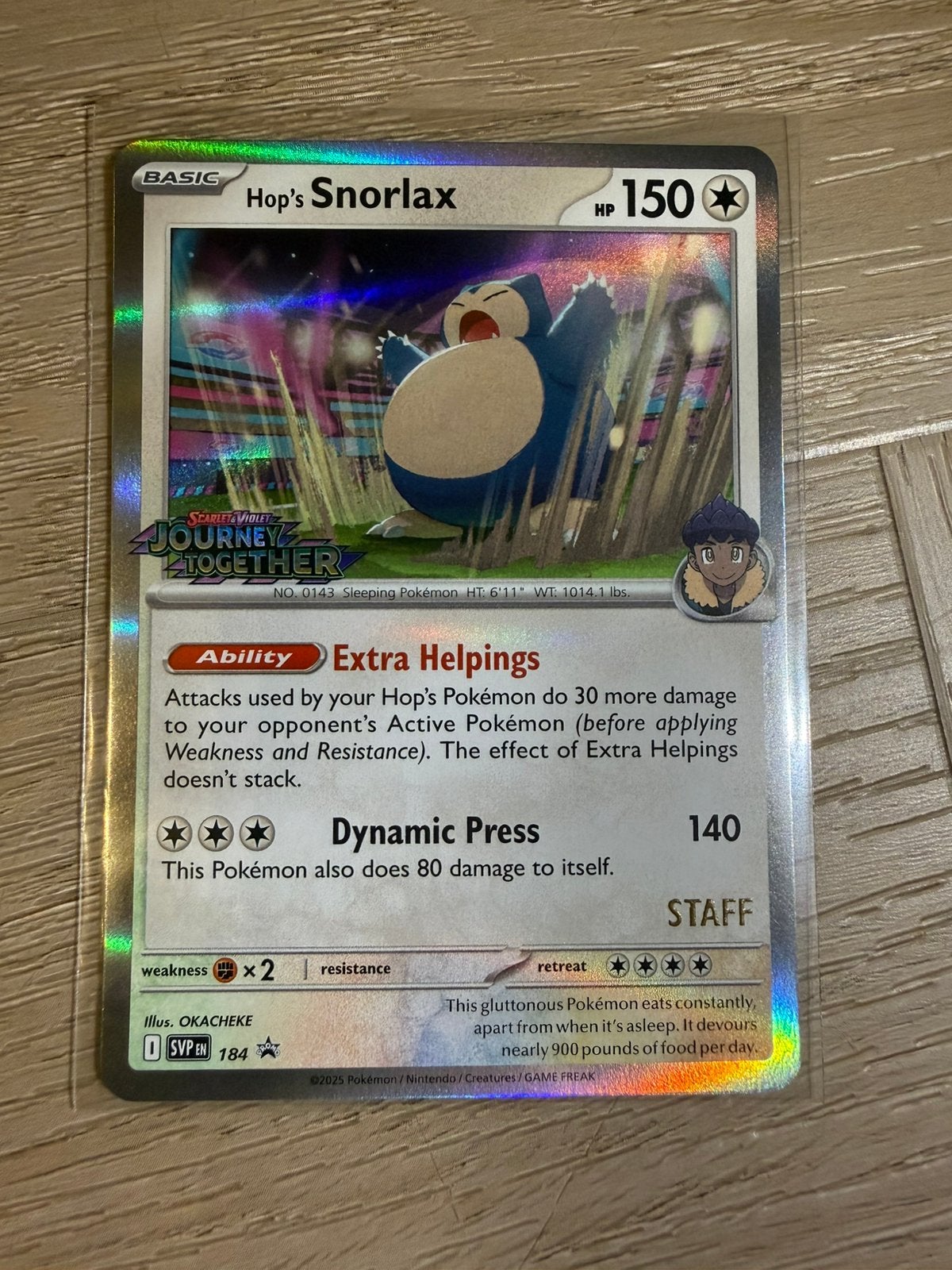 Pokémon Snorlax 184 STAFF only kaart, Ophalen of Verzenden, Nieuw, Losse kaart