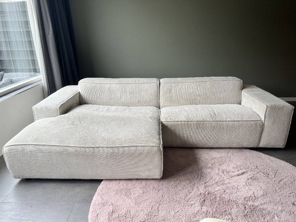 Foto 12 van Comfortabele hoekbank in witte ribstof (280 cm breed)