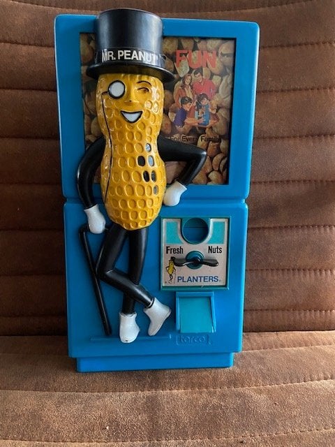 spaarpot vintage Tarco Pinda Apparaat Mr Peanut Vending  '78, Ophalen of Verzenden, Zo goed als nieuw, Kunststof, Overige thema's