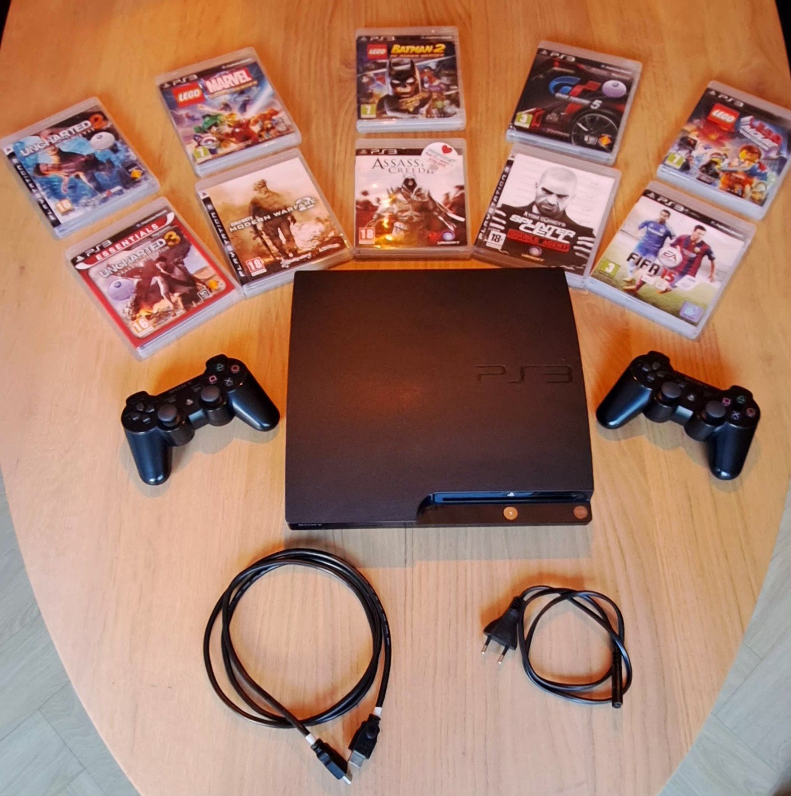 PlayStation 3 Slim met 2 controllers en 10 games, Spelcomputers en Games, Ophalen, Met 2 controllers, 250 GB, Slim