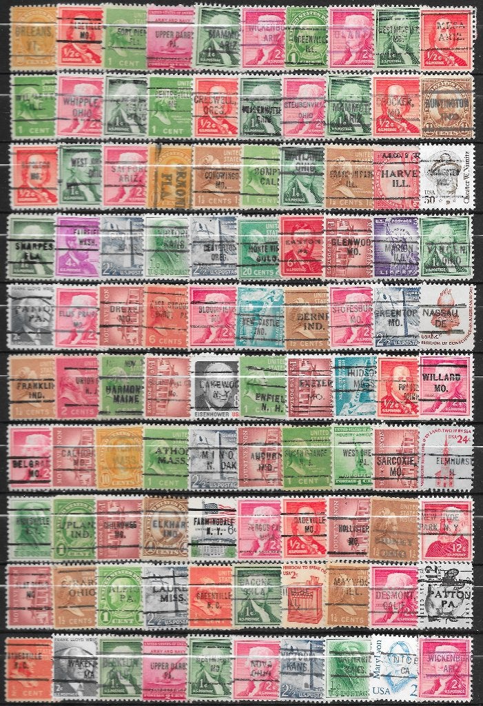 USA Precancels prachtig lot van 100 versch leuke locals zie, Ophalen of Verzenden, Gestempeld, Noord-Amerika