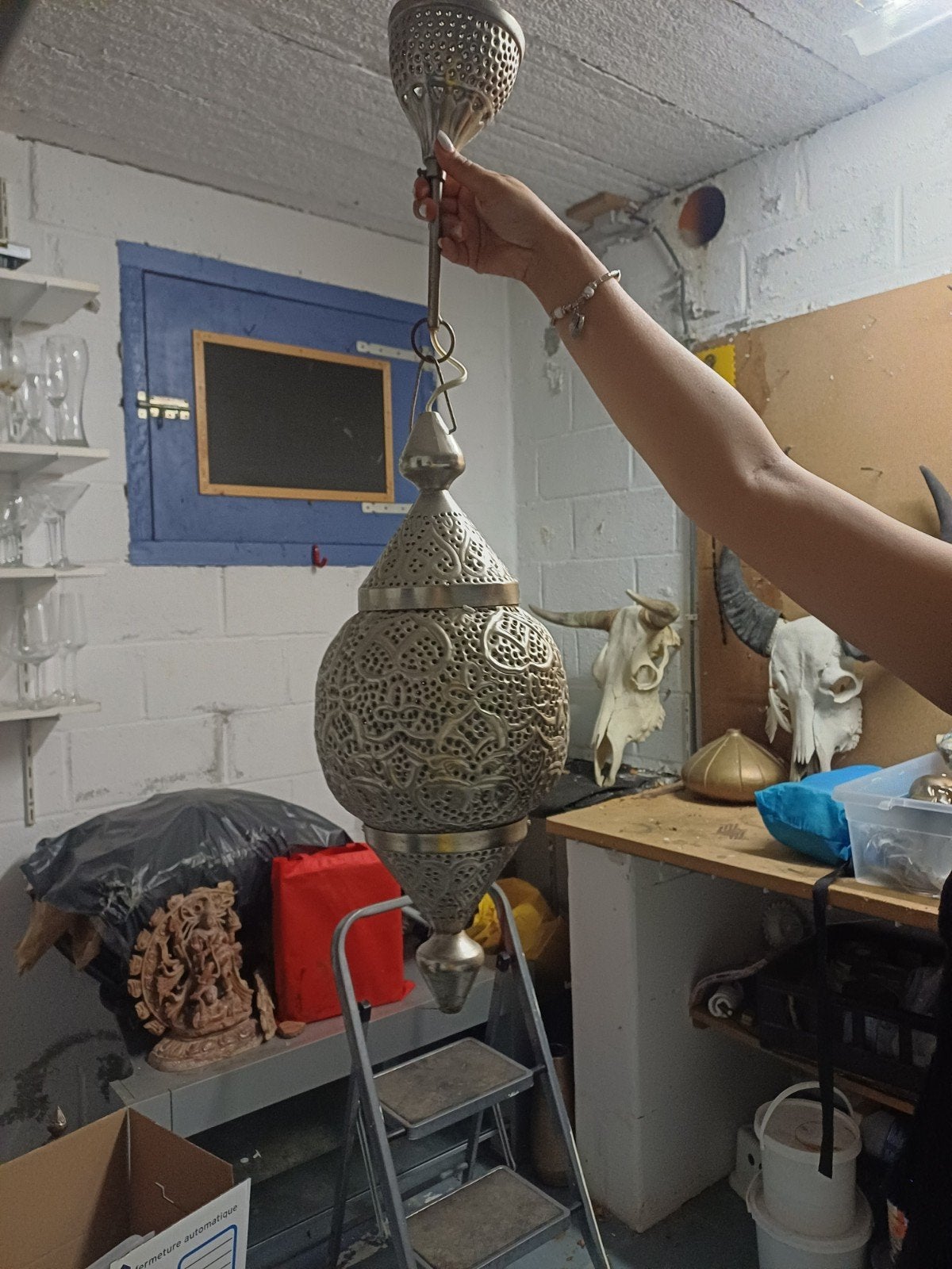 Oosterse hanglamp met filigraan design, Huis en Inrichting, Lampen | Hanglampen, Gebruikt, Ophalen of Verzenden, Metaal, Oosters, Bohemian