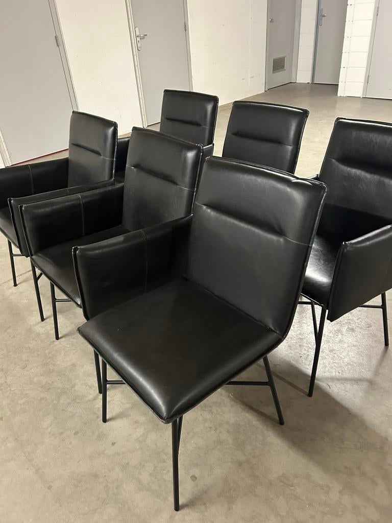 6 zwarte eetkamerstoelen kunstleer, Ophalen, Zo goed als nieuw, Zwart, Vijf, Zes of meer stoelen