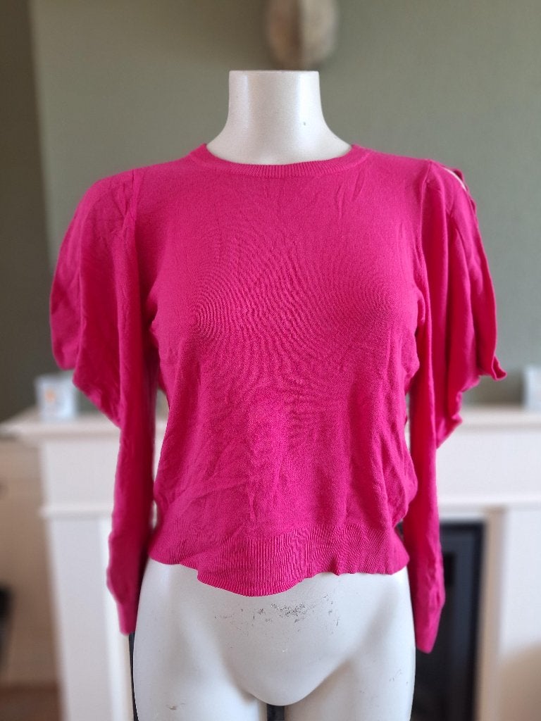 Sandro Ferrone hard roze trui met open schouders L, Kleding | Dames, Verzenden, Zo goed als nieuw, Roze, Maat 42/44 (L)