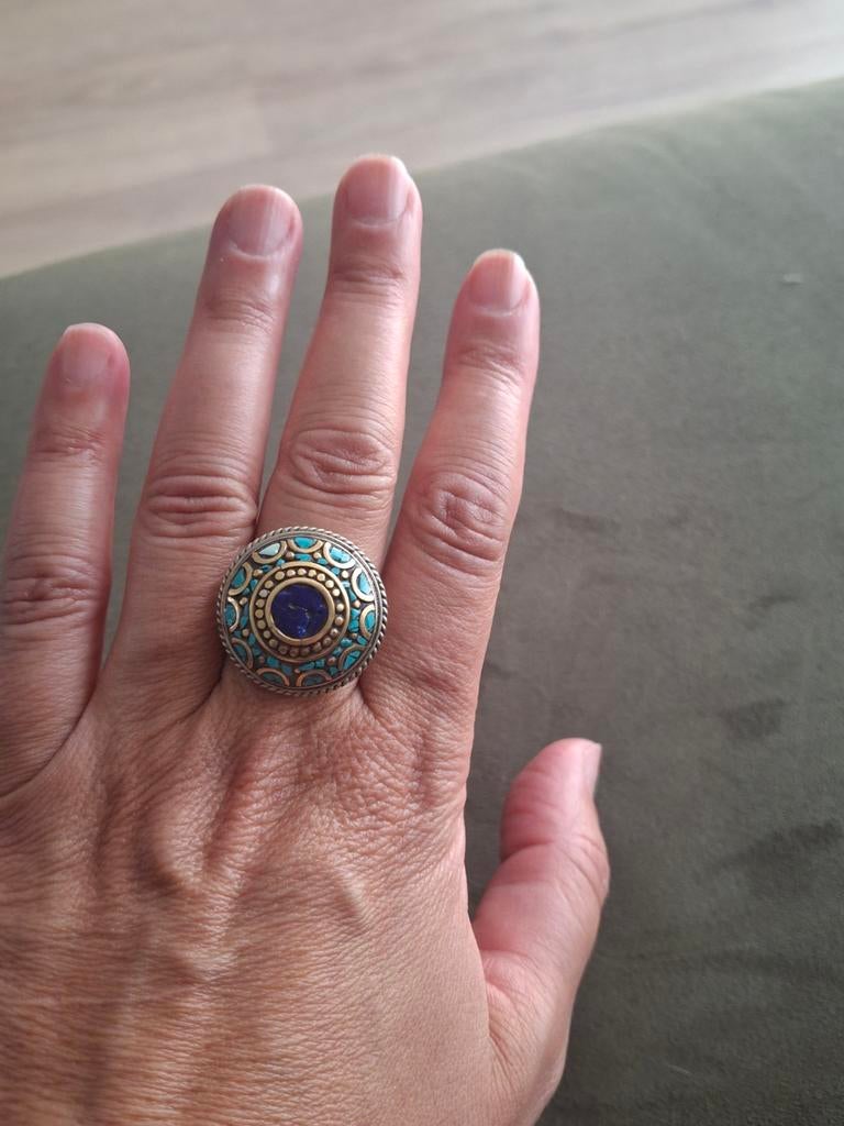 Prachtige Berbers zilveren ring met edelstenen, Sieraden, Tassen en Uiterlijk, Ringen, Ophalen of Verzenden
