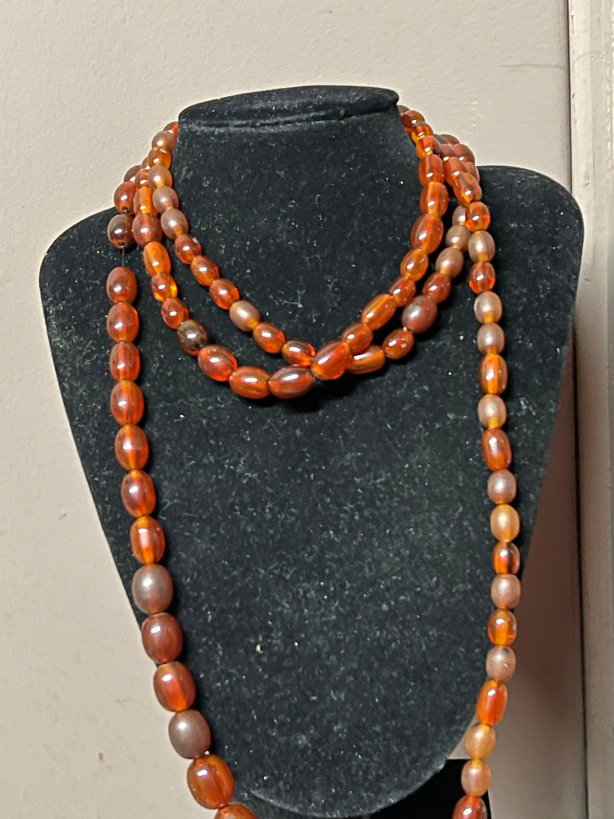 Vintage Bakelieten Ketting - Amber/Cognac Ovale Kralen, Ophalen, Overige materialen, Ketting