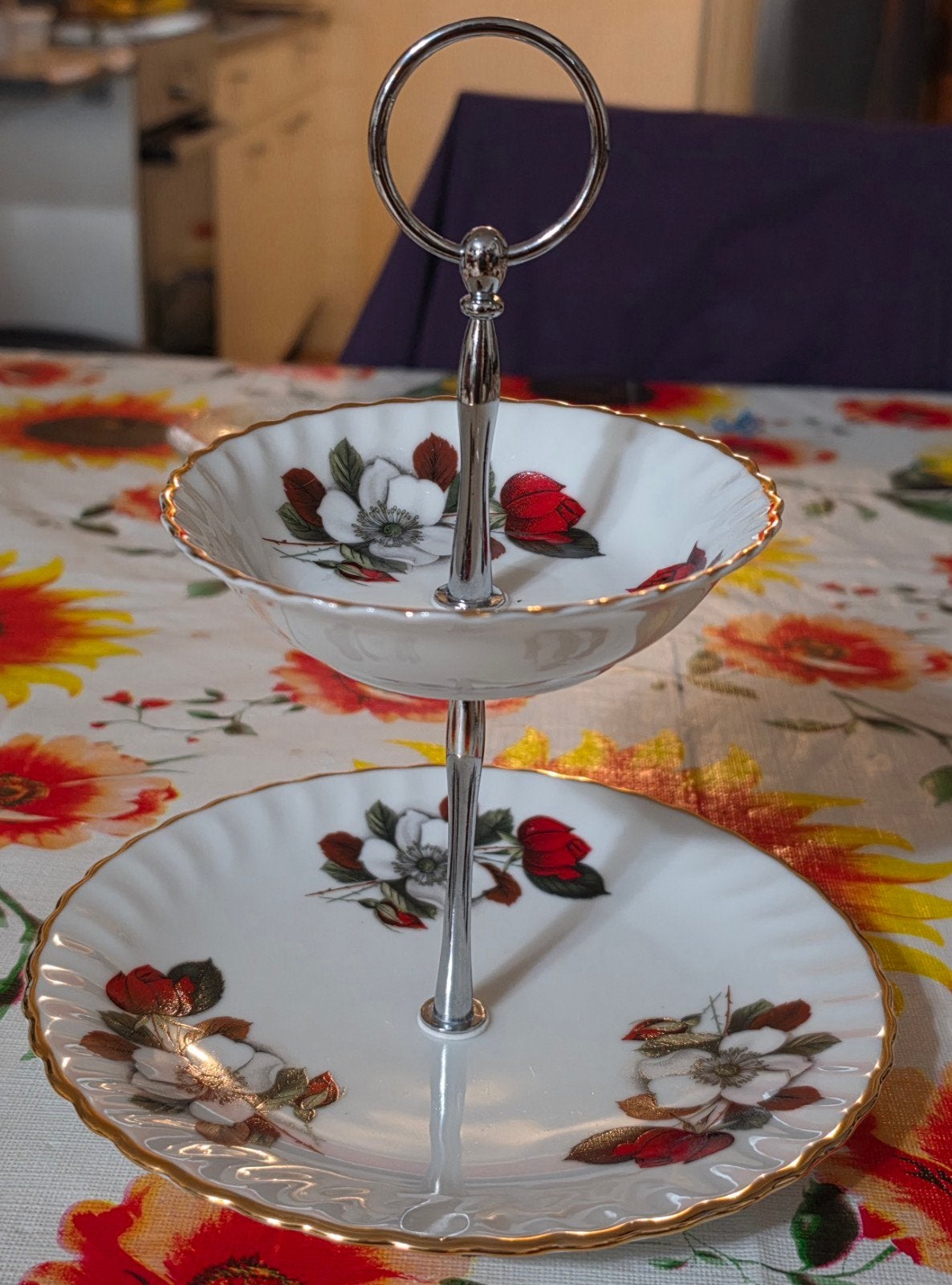 Vintage etagère met bloemmotief - Rheinpfalz Hartporzellan, Ophalen of Verzenden