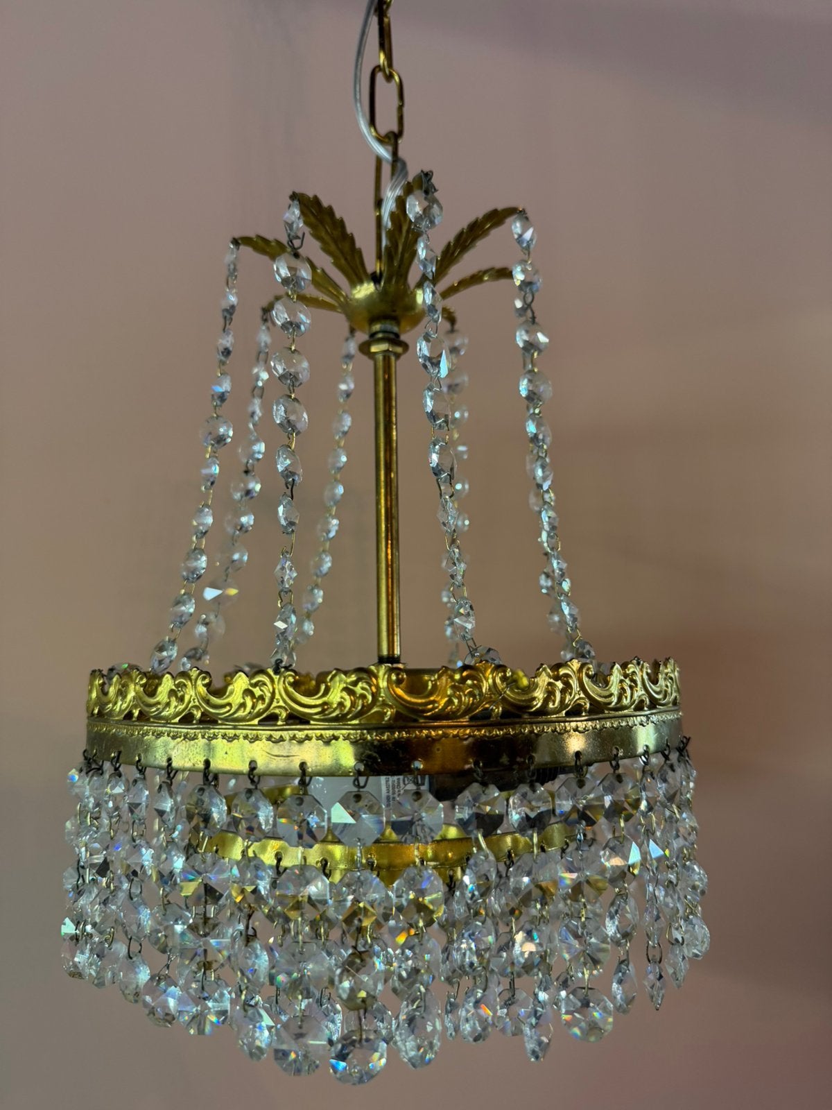 Vintage Hanglamp Kristallen Kroonluchter- Franse stijl, Ophalen, Gebruikt