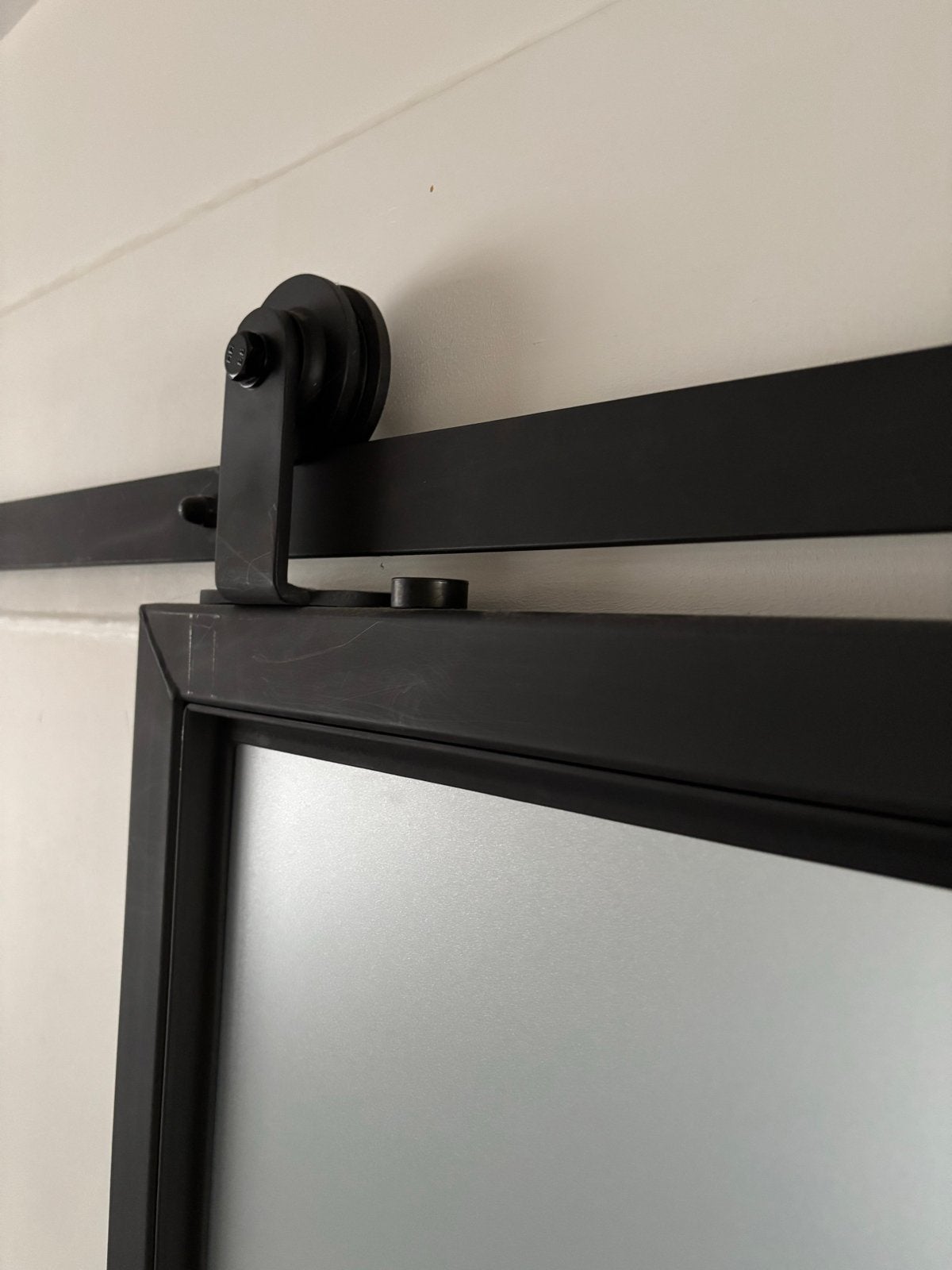 Stalen schuifdeur met melkglas - 90x208x4 cm, Doe-het-zelf en Verbouw, Deuren en Horren, Ophalen, Gebruikt, 80 tot 100 cm, Binnendeur
