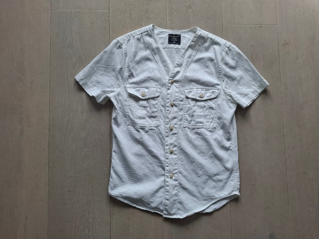Abercrombie & Fitch witte baseball overhemd maat XS, Wit, Ophalen of Verzenden, Zo goed als nieuw, Abercrombie & Fitch