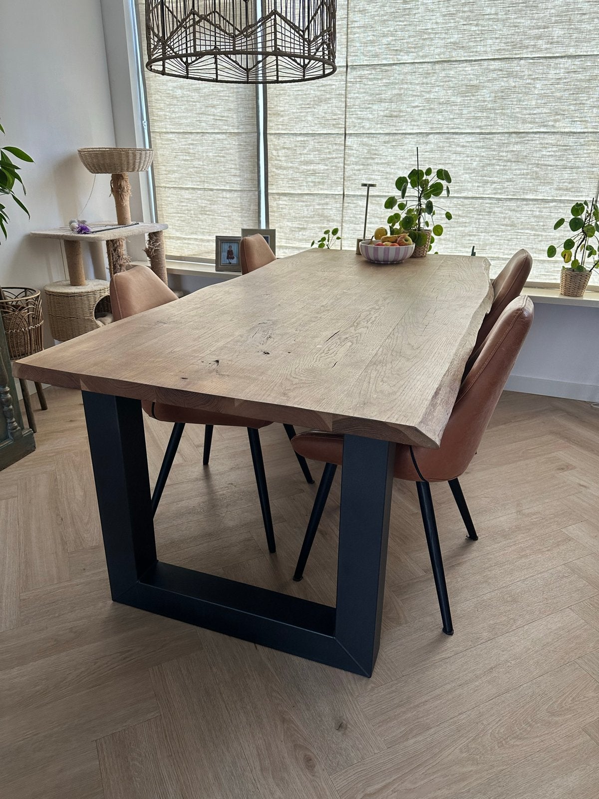 4x HE design eetkamerstoelen, leder wax cognac, Huis en Inrichting, Stoelen, Ophalen, Gebruikt, Bruin, Leer