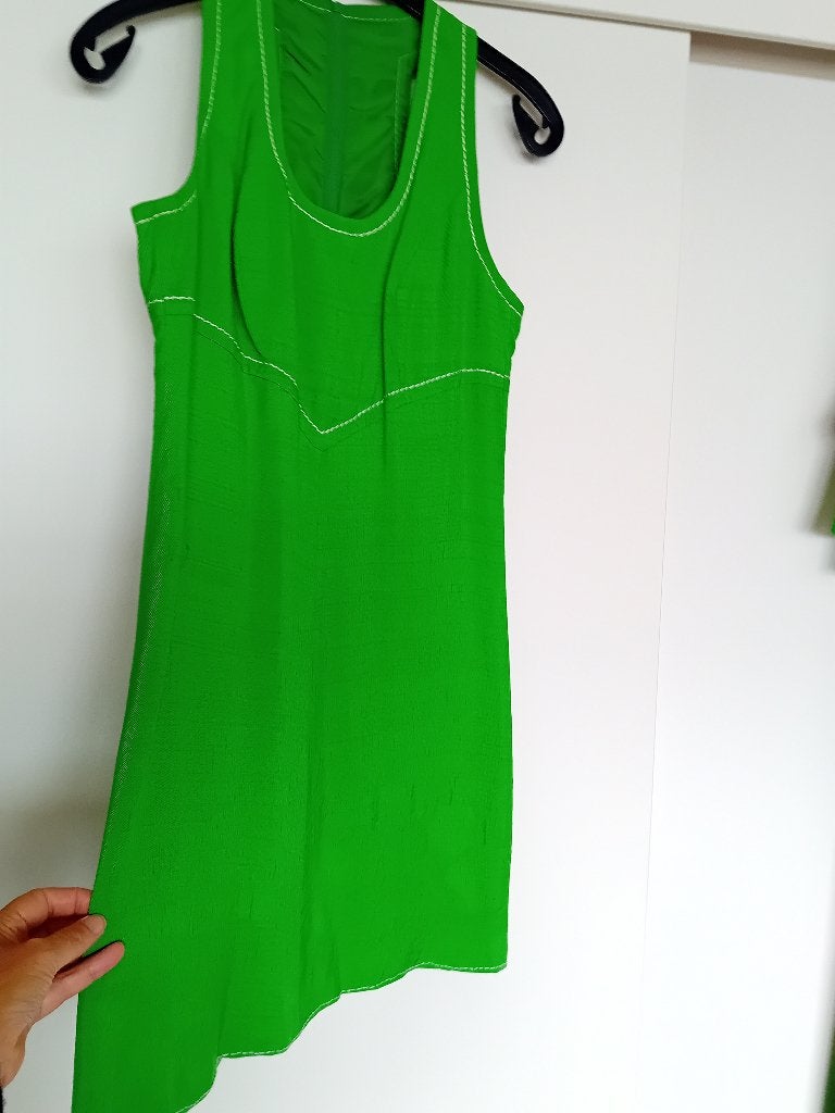 Vintage mouwloze groene mini jurk met racer back S M 36 38, Ophalen of Verzenden, Onbekend, Maat 36 (S), Gedragen