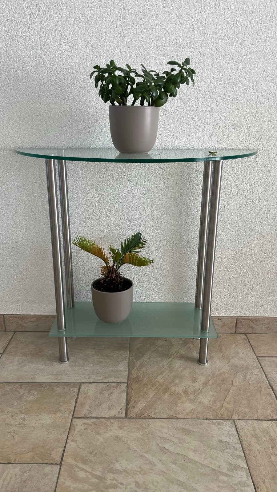 Stijlvolle glazen sidetable met twee plateaus, Ophalen, 50 tot 100 cm, Overige vormen, 25 tot 50 cm