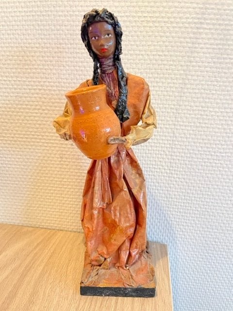 Vintage handgemaakte pop papier mache. Mexico., Antiek en Kunst, Ophalen, Oranje, Papier/karton, 30 cm