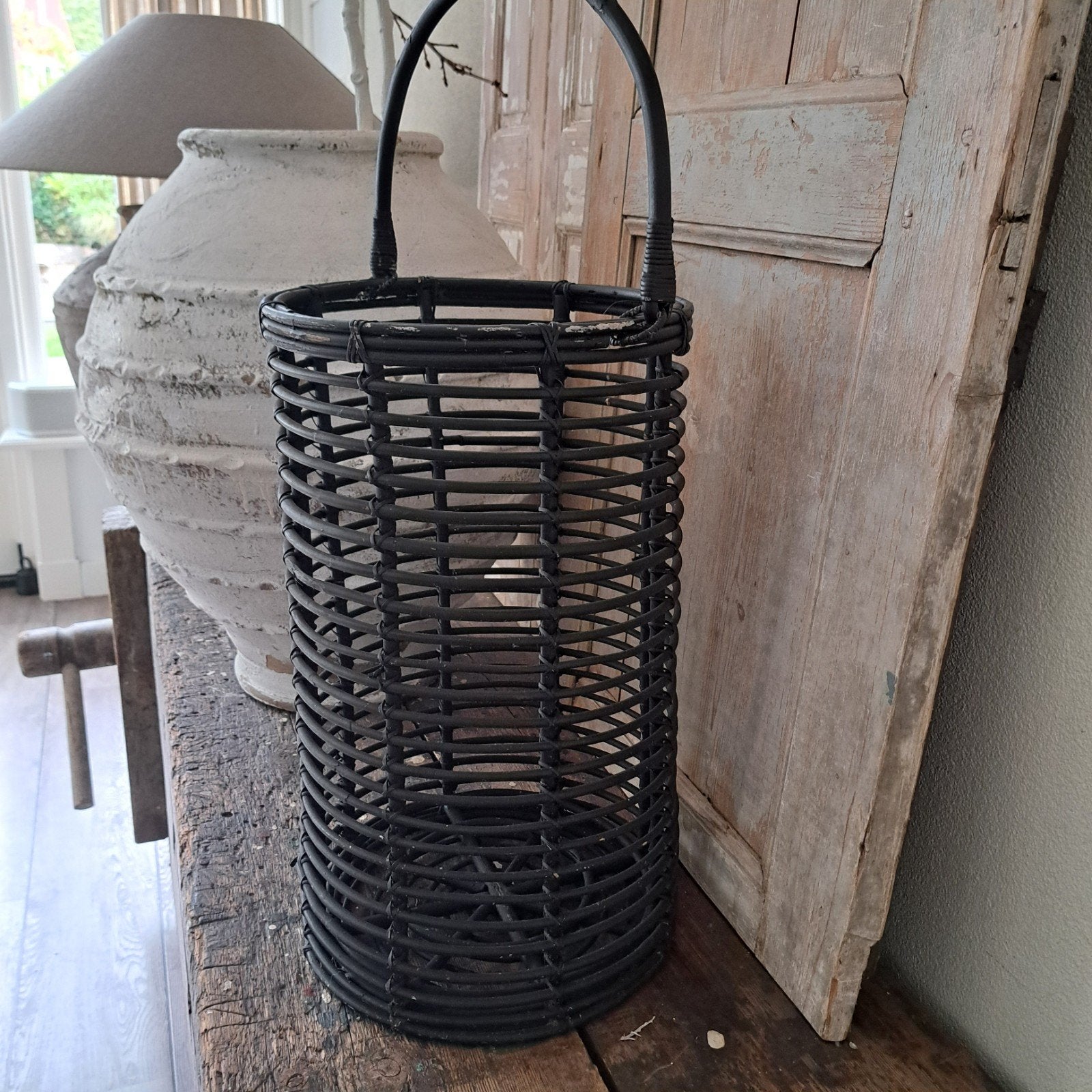 Zwart rotan windlicht - Sfeervolle verlichting, Ophalen, Windlicht, Gebruikt, Zwart