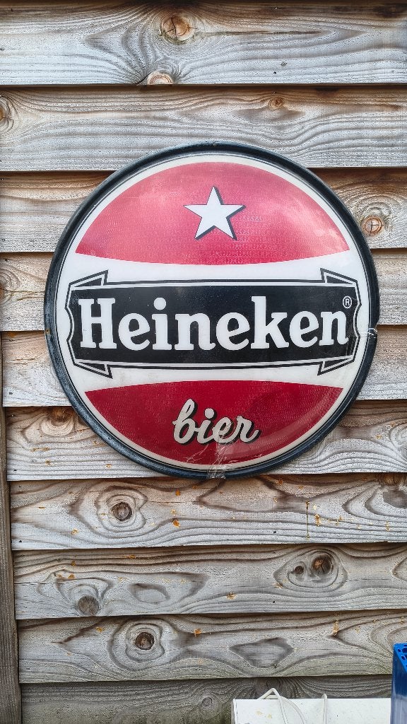 Heineken reclamebord - Ø 77 cm, Verzamelen, Biermerken, Ophalen, Zo goed als nieuw, Reclamebord, Plaat of Schild, Heineken