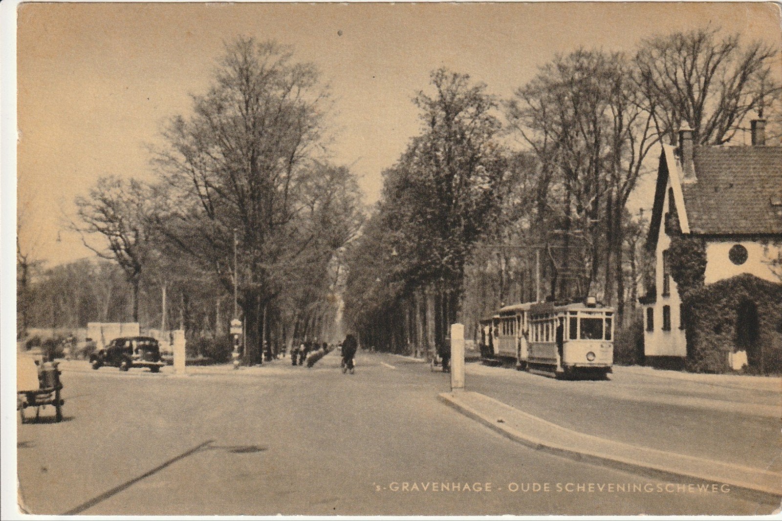 DEN HAAG OUDE SCHEVENINGSCHEWEG HTM TRAMSTEL OPEN AANHANGER, Ophalen of Verzenden, 1960 tot 1980, Gelopen, Zuid-Holland