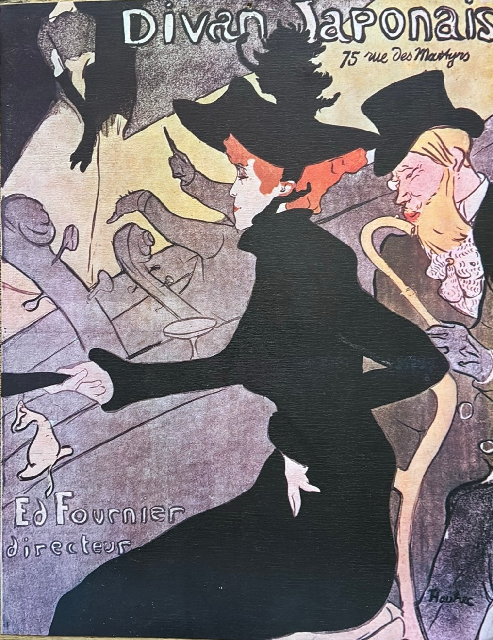 Metalen wandplaat Divan Japonais Toulouse-Lautrec 44x34 cm, Antiek en Kunst, Ophalen of Verzenden