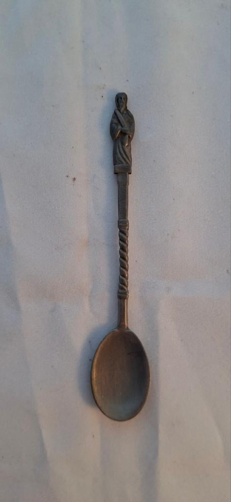 Tinnen verzamellepel met figuur, Ophalen of Verzenden
