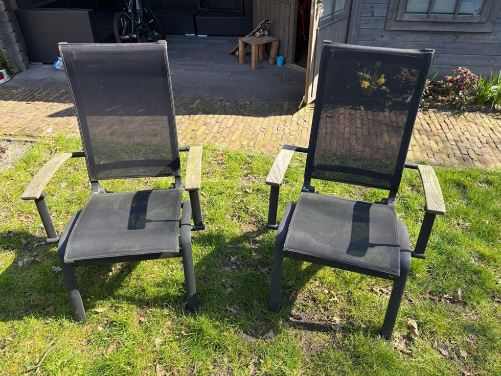 Twee degelijke Hartman tuinstoelen te koop., Ophalen, Gebruikt, Inklapbaar