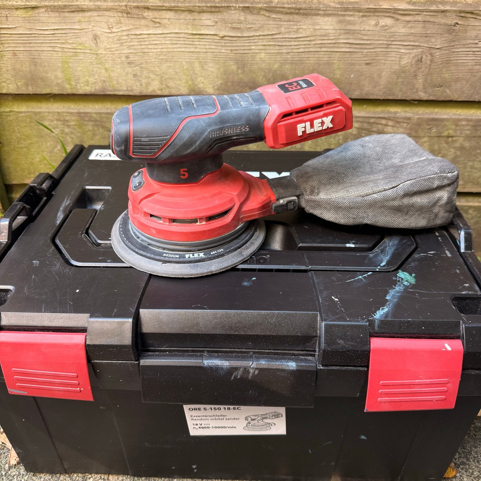Flex ORE 5-150 18.0-EC Excentrische schuurmachine, Ophalen of Verzenden, Zo goed als nieuw, Minder dan 600 watt, Excentrische schuurmachine