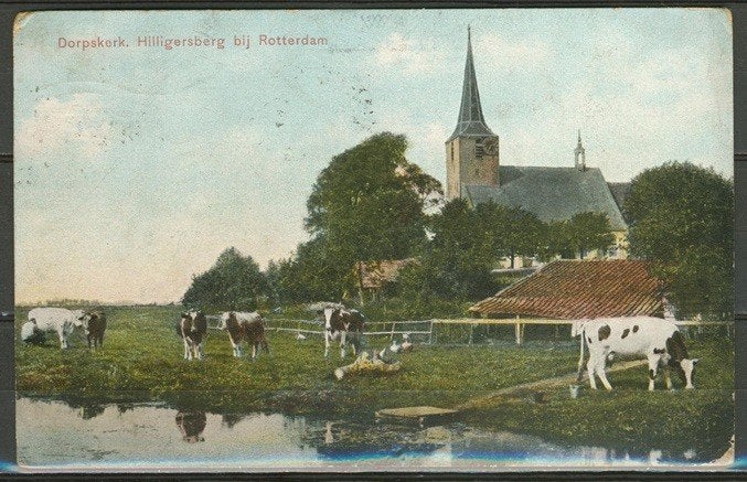 Rotterdam 1906 Hillegersberg Dorps kerk Ansichtkaart a-2c, Ophalen of Verzenden, Voor 1920, Gelopen, Zuid-Holland
