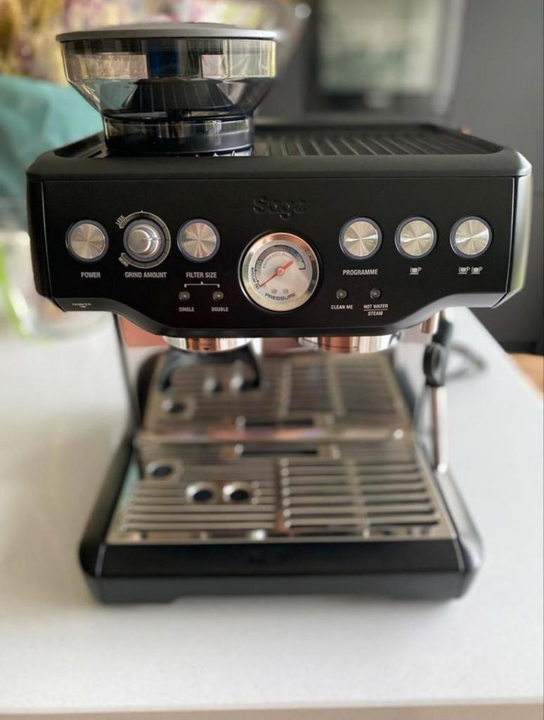 Sage Barista Express met garantie & btw factuur, Ophalen of Verzenden, Gebruikt, Espresso apparaat, Koffiebonen