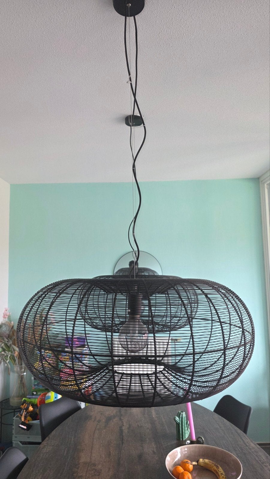 Set van 2 zwarte hanglampen, ovaal kooi design, Ophalen, Modern, Industrieel, E27 (groot), Zo goed als nieuw