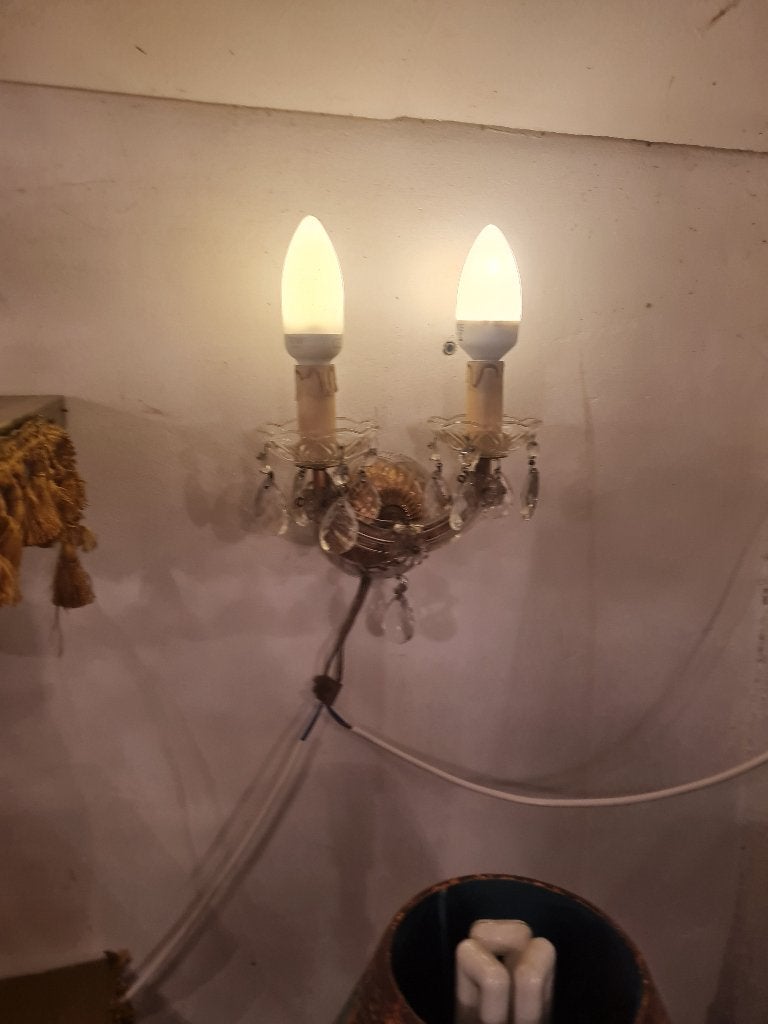 Vintage barokke wandlamp met kristallen pegels, Ophalen of Verzenden