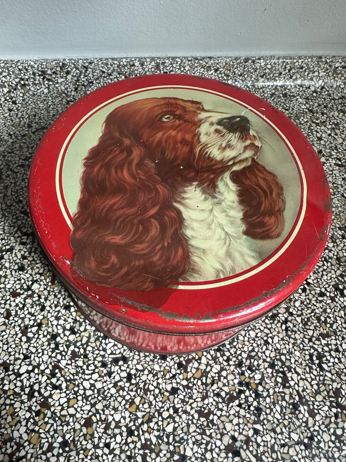 Vintage Lonka blik met hond – Rood, Ophalen of Verzenden