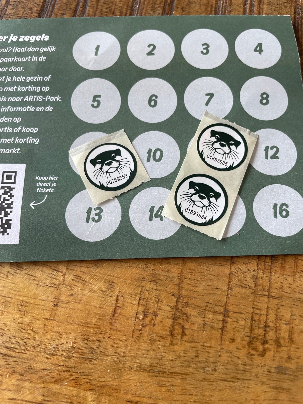 Artis zegels 1€ per stuk nog 3 op is op, Eén persoon, Kortingsbon