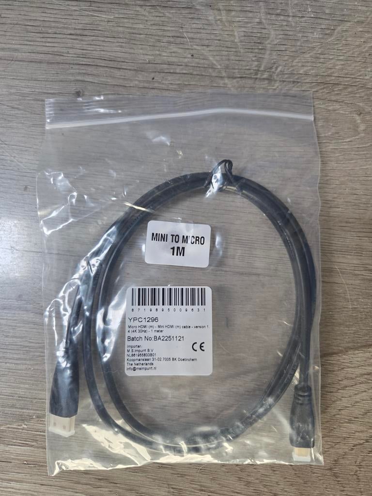 Mini naar Micro HDMI kabel 1 meter, Audio, Tv en Foto, Audiokabels en Televisiekabels, Ophalen of Verzenden, Nieuw, Minder dan 2 meter