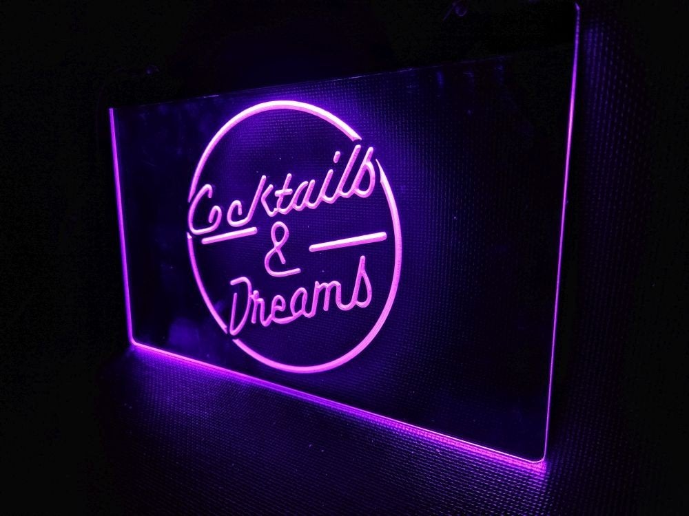 Cocktails and Dreams lila ledlamp paars reclame led deco, Info@deconoord.nl, Deco Noord, Nieuw, Ophalen of Verzenden
